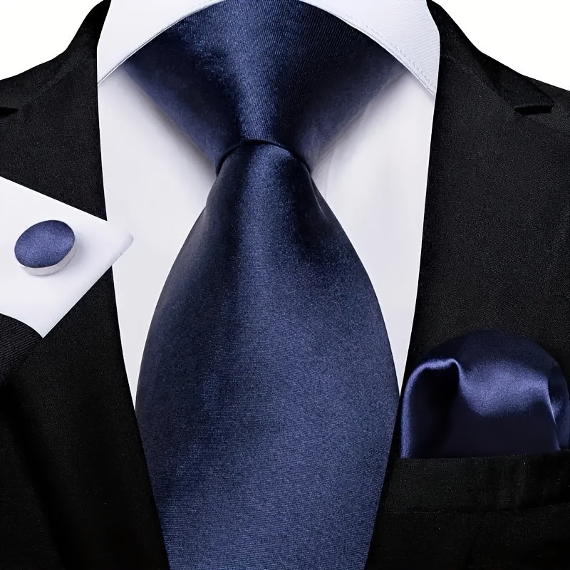 Set of three solid color men's ties in black, red, and blue from SHOWLU FASHION STORE, displayed flat on a white background.