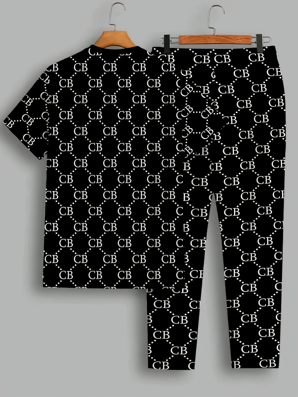 Zhiyu OBM men's 2-piece sportswear set featuring a casual crew neck T-shirt and matching pants in a comfortable athletic style.
