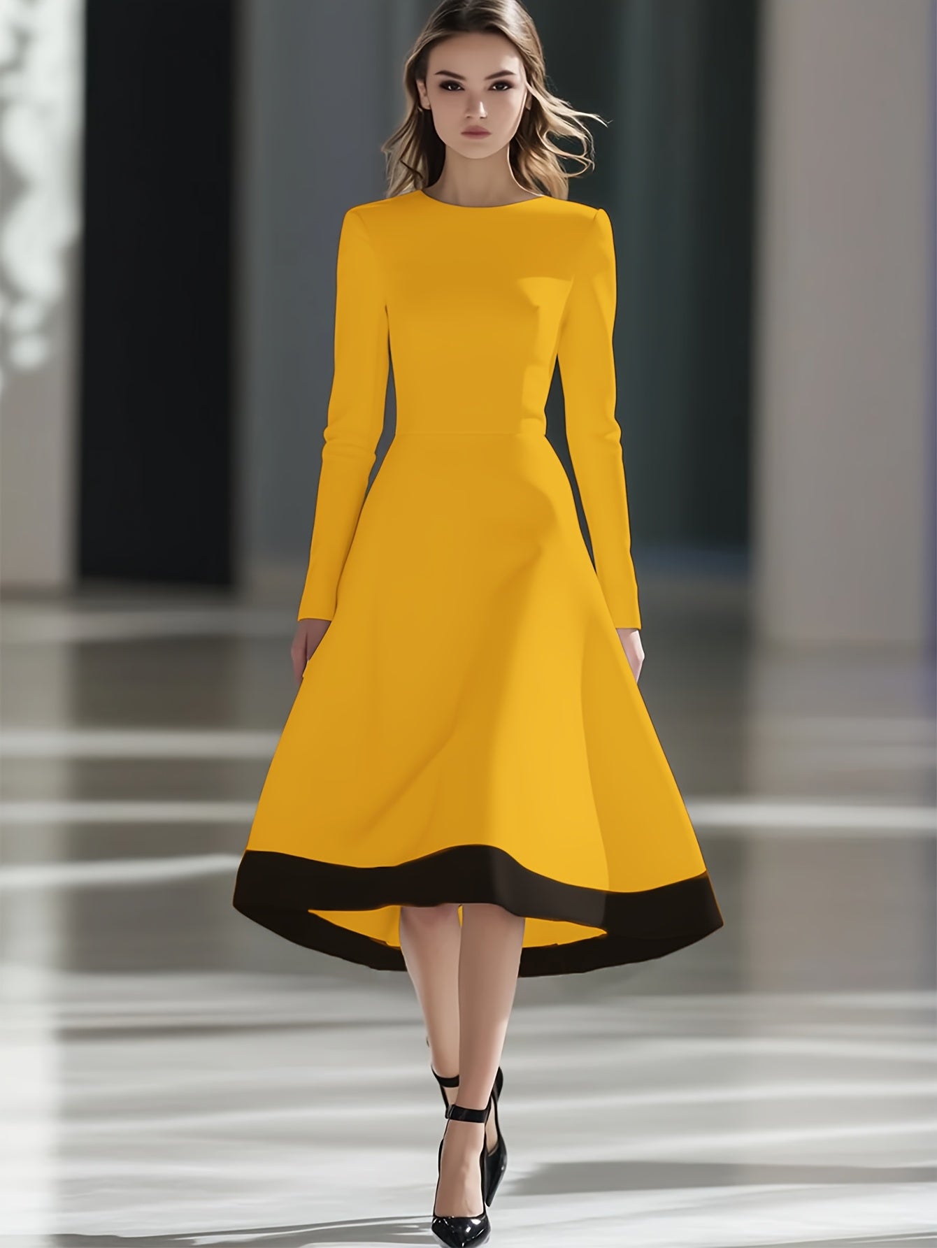 Burgundy SHOWLU FASHION women's long sleeve midi dress with A-line knit design, perfect for stylish and comfortable wear.