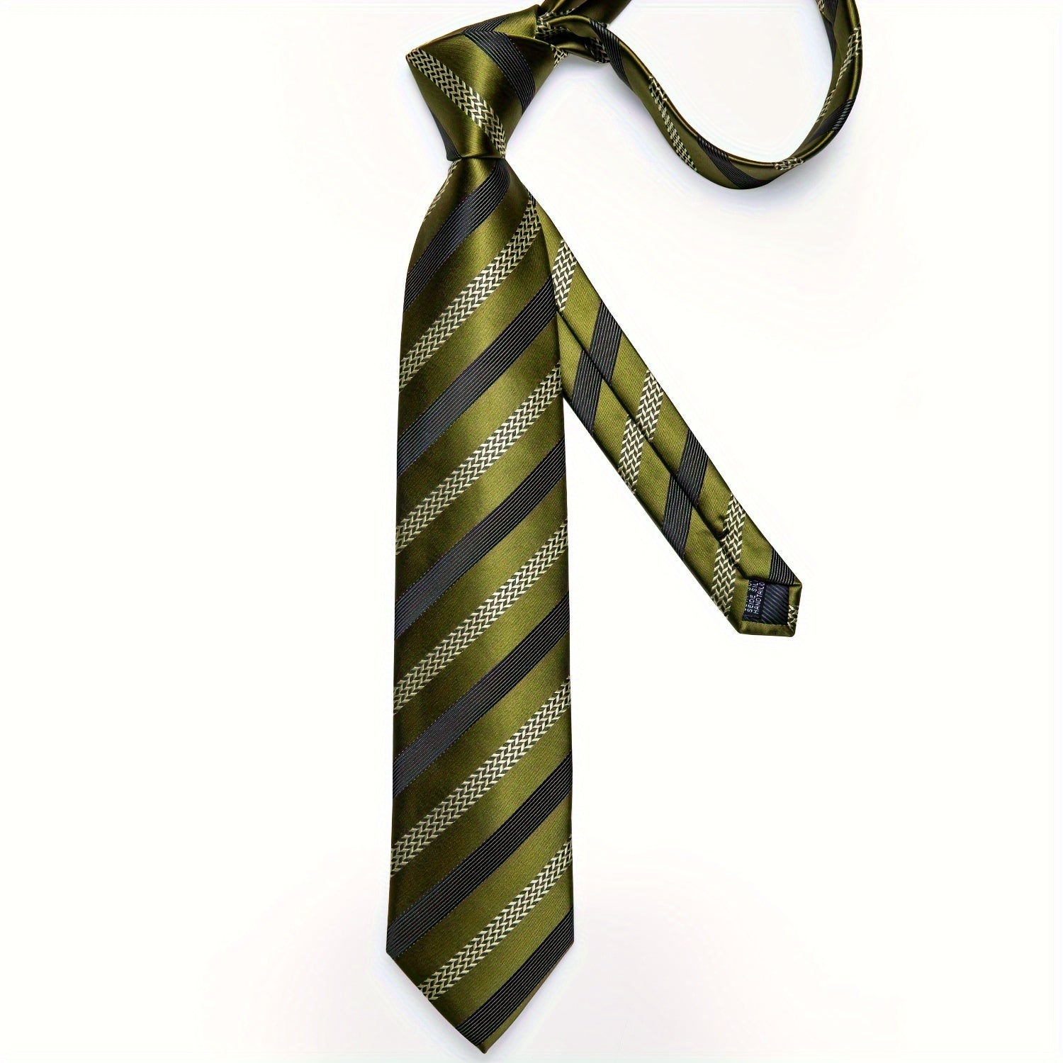 Men's green striped silk tie set with cufflinks and matching handkerchief, stylish accessories by SHOWLU FASHION STORE