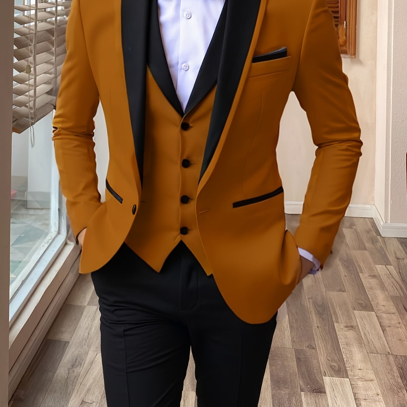 SHOWLU FASHION men's 3-piece slim fit suit with shawl lapel, perfect for formal weddings, featuring jacket, vest, and trousers.