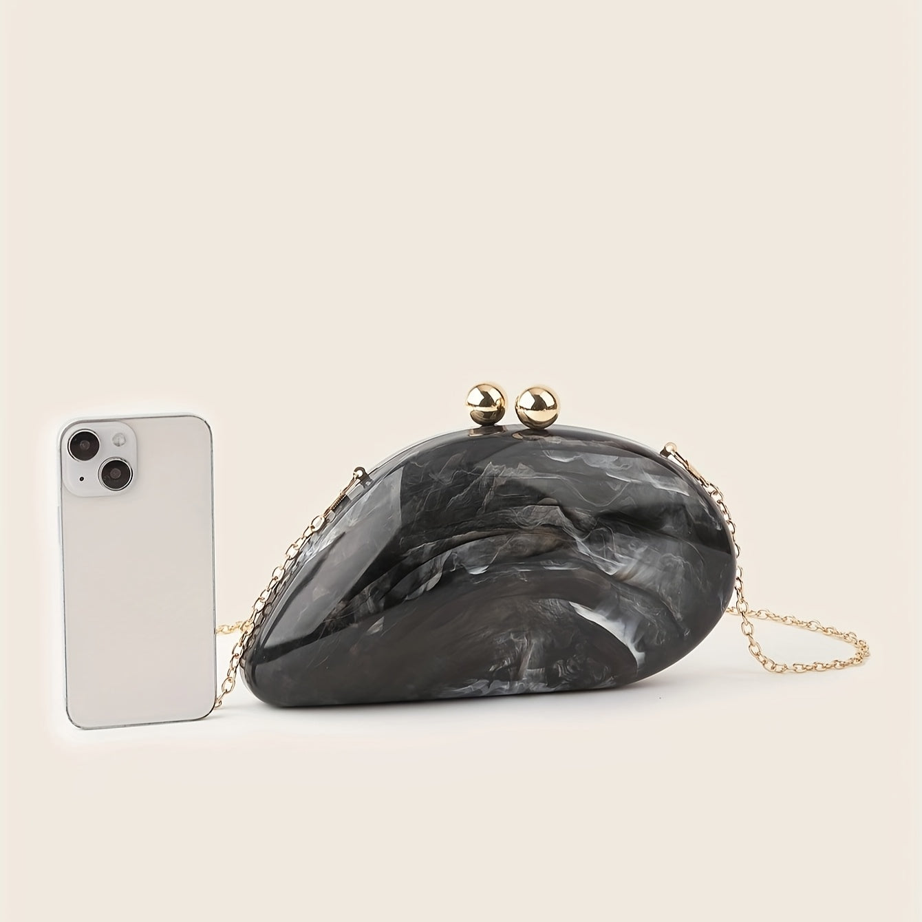 SHOWLU Marbled Acrylic Clutch with chain strap, elegant evening bag featuring a smooth marbled design and compact style.