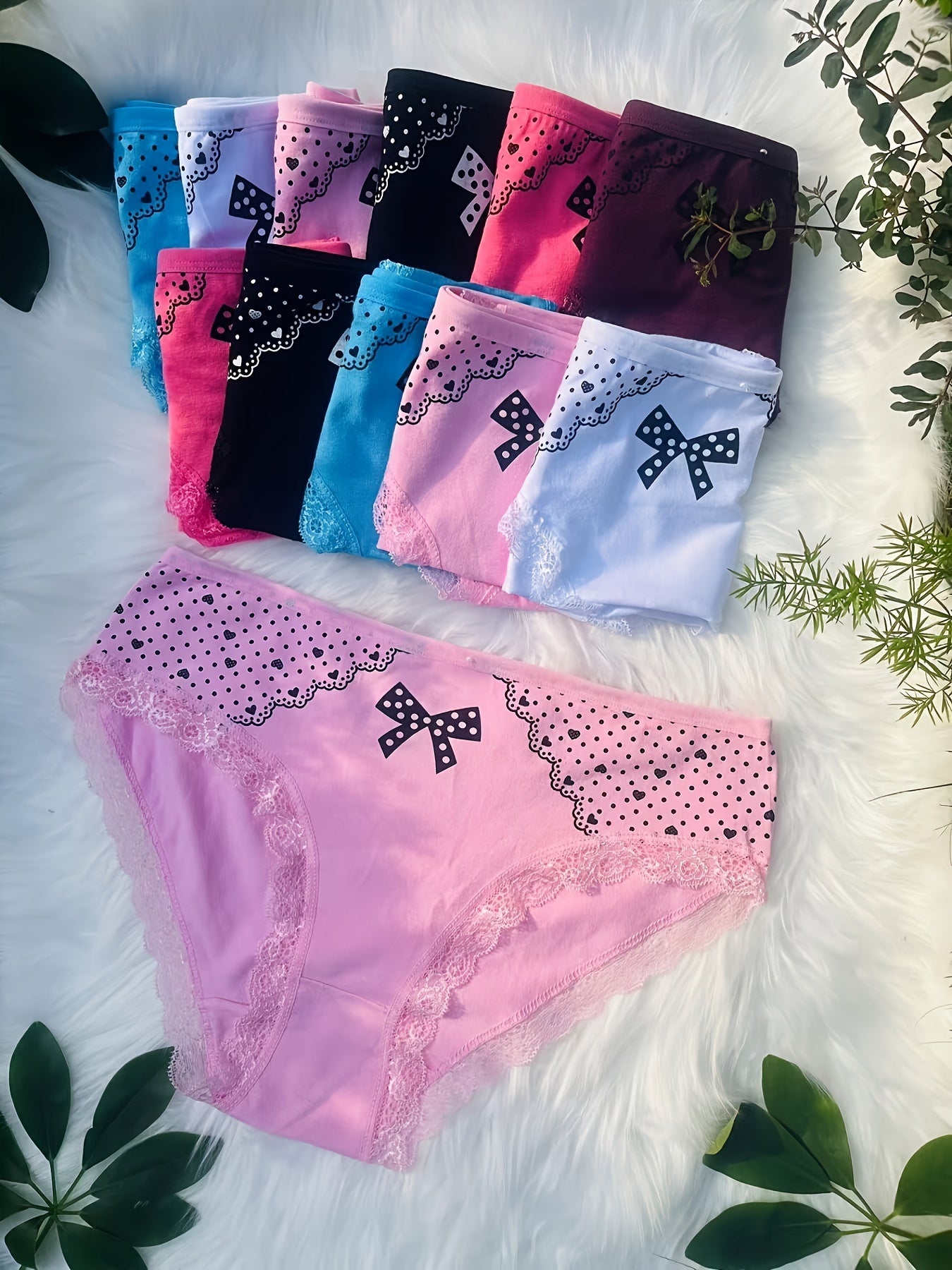 Plus size Showlu Cotton Lace Briefs with heart print, comfortable underwear designed for a flattering fit and feminine style.