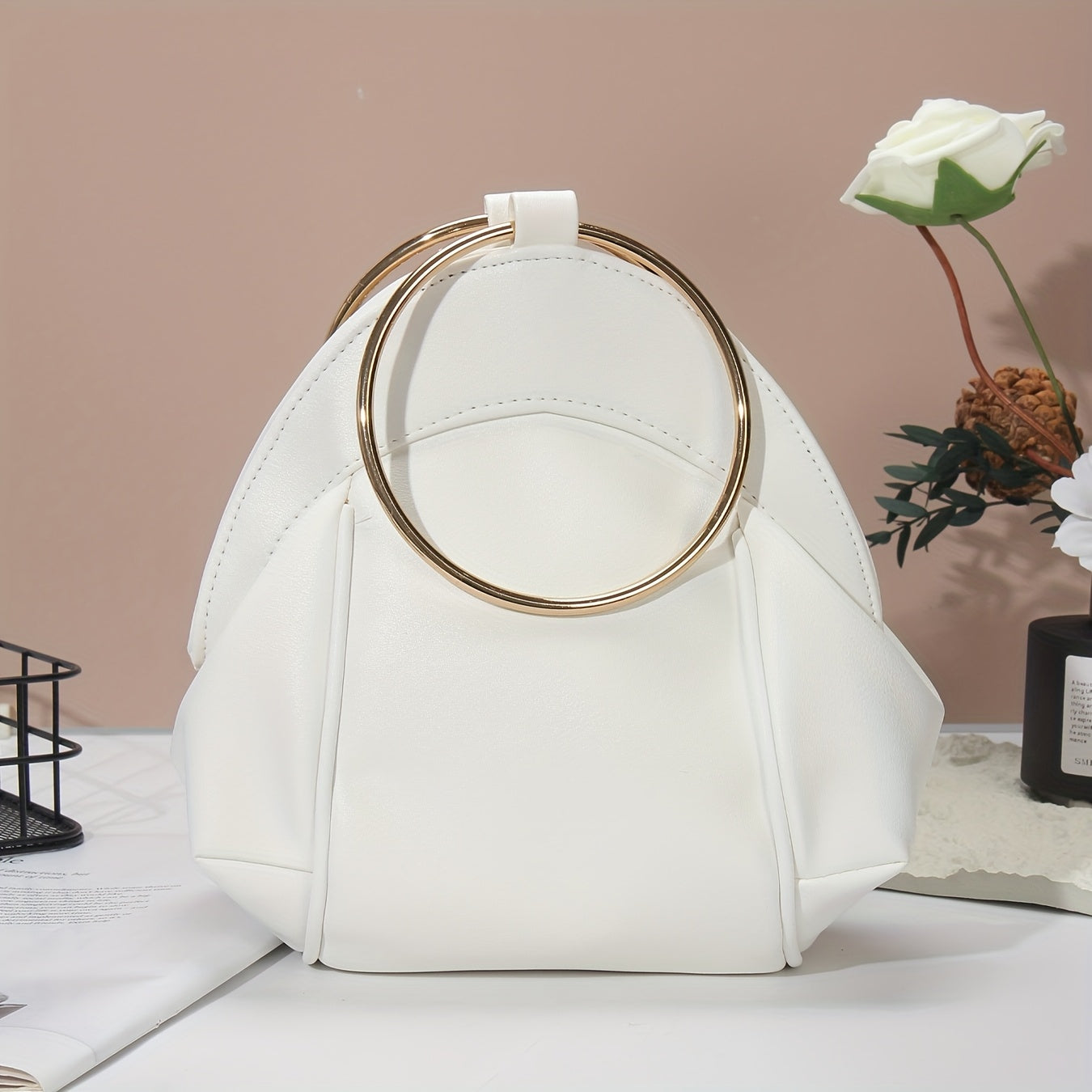White PU PIDE Rhinestone schoolbag clutch with chain strap, stylish crossbody bag from SHOWLU FASHION STORE.