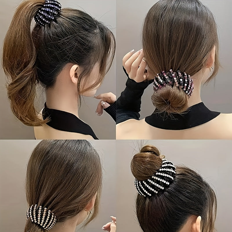 Cubidupi Bird Nest magic hair clip with rhinestones, shown holding a ponytail, stylish and decorative hair accessory by SHOWLU FASHION STORE
