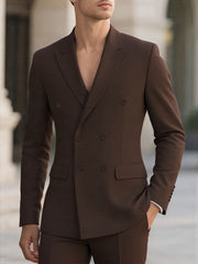 2pcs Men'S Tailored Suit with Notched Lapel & Matching Vest - Slim Fit Formal Wedding & Party Coat, Solid Color Long Sleeve with Pockets, Black/Brown/Beige, Wedding Attire, Sophisticated Style, Notched Lapel Design