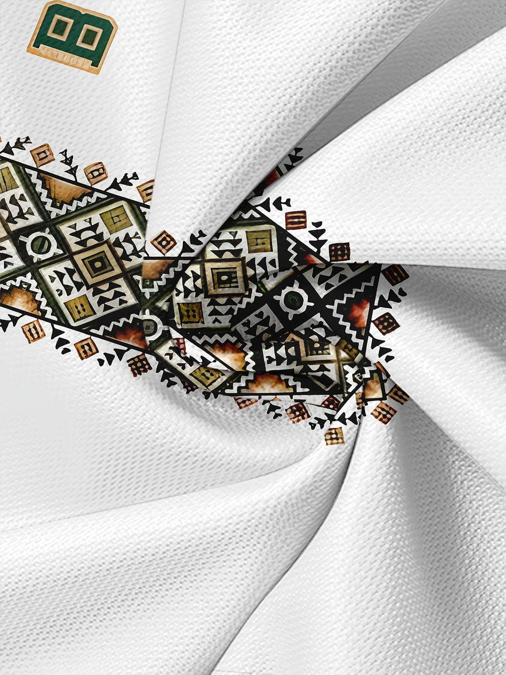 White men's polyester T-shirt with geometric print from SHOWLU FASHION STORE, regular fit, casual style.