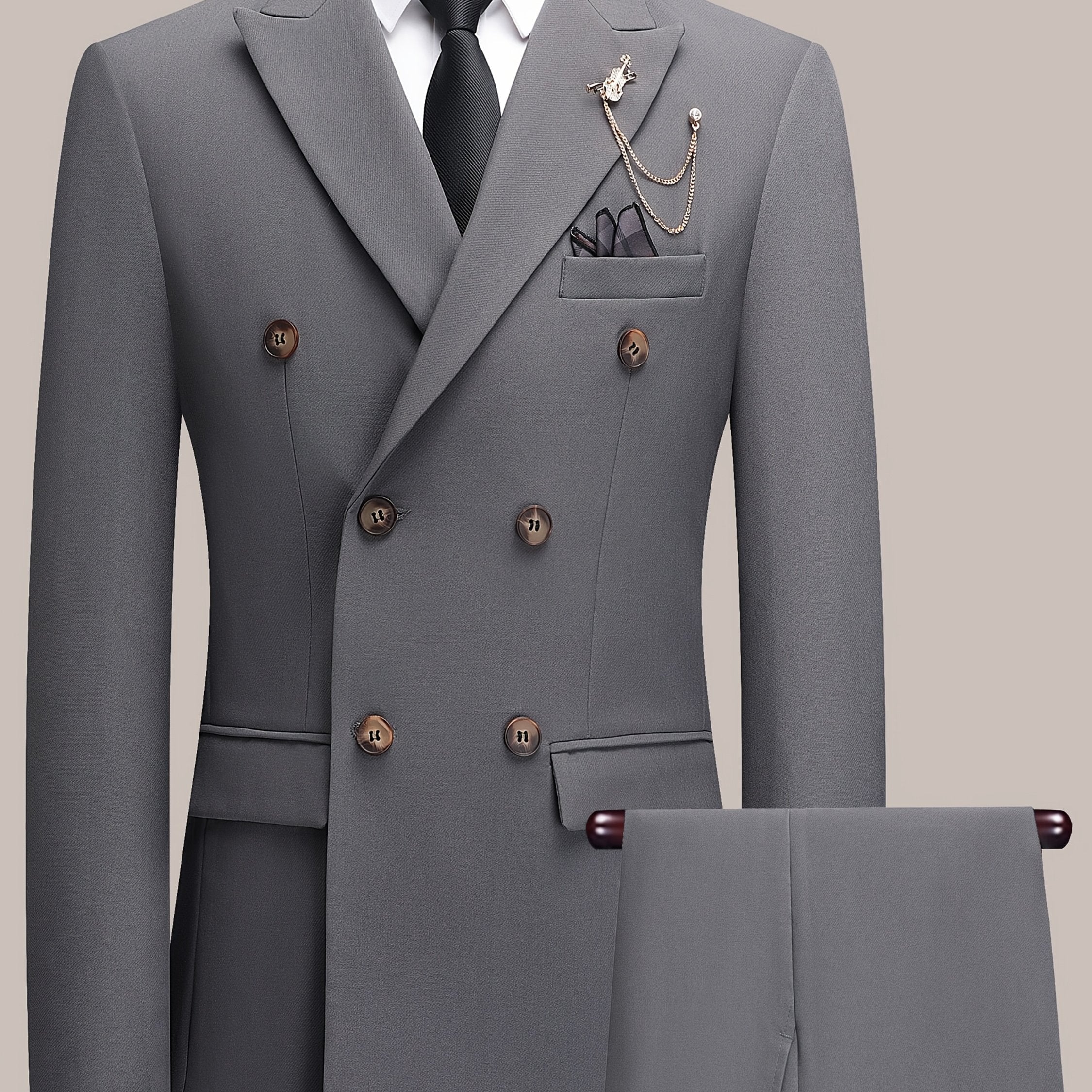 SHOWLU Youth double-breasted suit set featuring a solid color formal attire for boys, includes blazer and matching pants.
