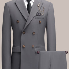 Youth Lapel Double Breasted Suit Set, Business Casual Solid Color Two-piece Set, Four Season Universal Graduation Ceremony Formal Attire, Interview Performance Dress Suit