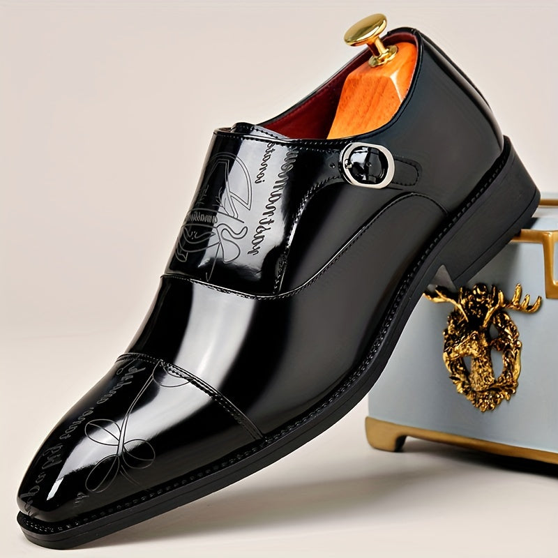 SHOWLU FASHION men's casual buckle shoes in solid color PU leather, stylish and comfortable for everyday wear.