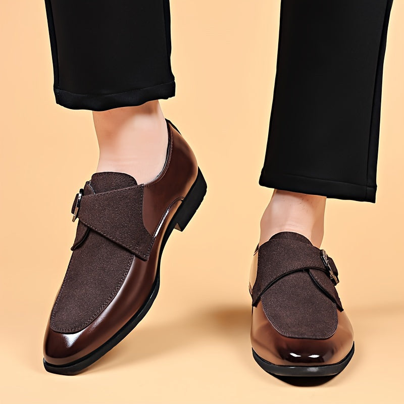 Black pointed toe dress shoes for men by Showlu Fashion Store, crafted from faux leather, ideal for formal business attire.
