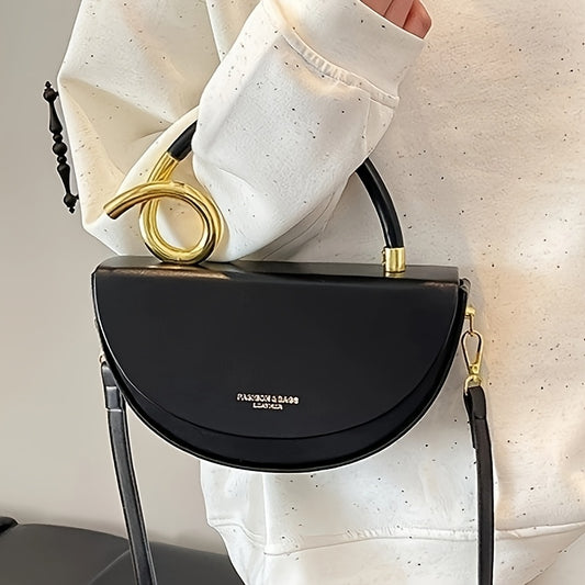 Women's Large Capacity Crossbody Bag - Purse with Snap Closure, Elegant Everyday & Formal Bag in White/Black, Golden-Tone Hardware, Durable Polyester Lining - Guangzhou Crafted Women's Shoulder Bag, Saddlebag Style, Smooth Te