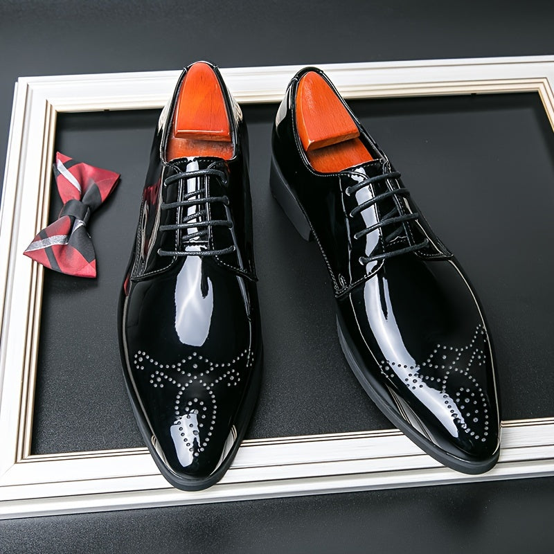 SHOWLU men's pointed toe lace-up dress shoes in microfiber leather, stylish formal footwear with sleek design.