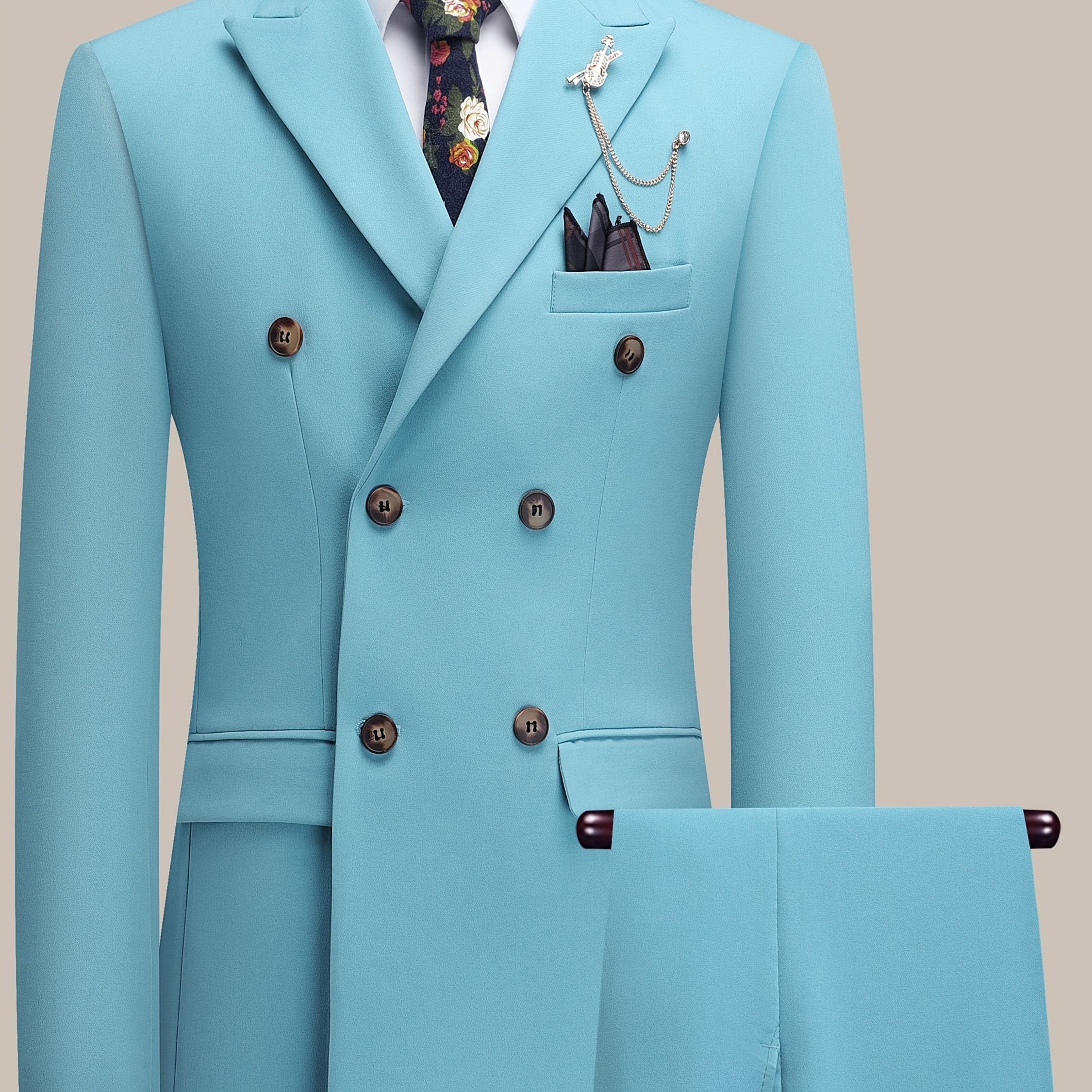 SHOWLU Youth double-breasted suit set in solid color, featuring a formal blazer and matching trousers for boys.