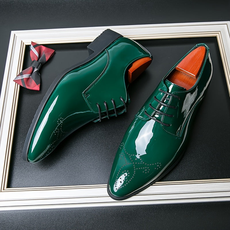 SHOWLU Men's pointed toe lace-up dress shoes made of microfiber leather, stylish and formal footwear for men.