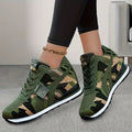 SHOWLU Women's camouflage lace-up sneakers with low-top design, comfortable and stylish footwear for casual wear.