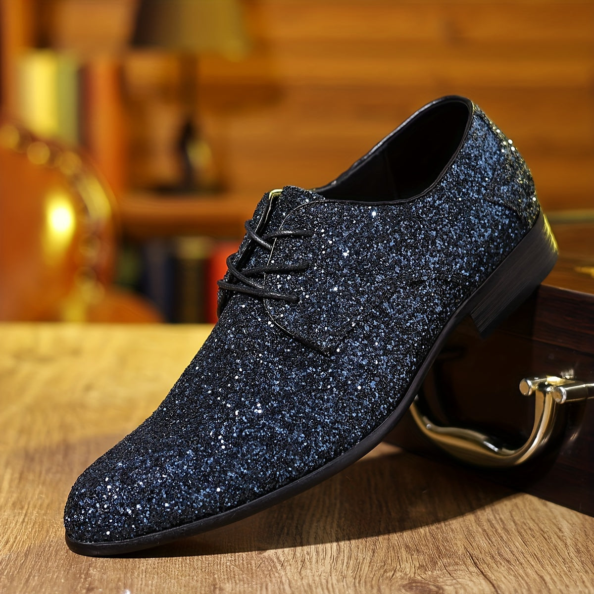 SHOWLU FASHION glitter pointed toe casual shoes in shiny solid color, stylish and comfortable footwear for everyday wear