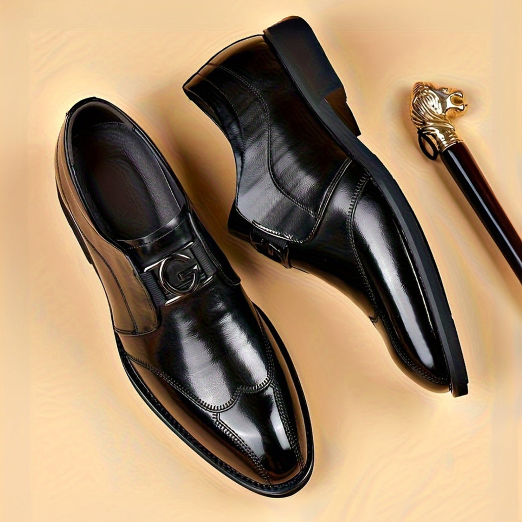SHOWLU FASHION men's patent leather Oxford loafers with glossy finish, stylish dress shoes for formal or casual wear.
