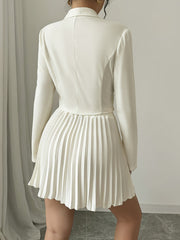 Women's elegant solid color notched lapel, double breasted suit jacket, pleated mini skirt, 2025 new version elegant suit