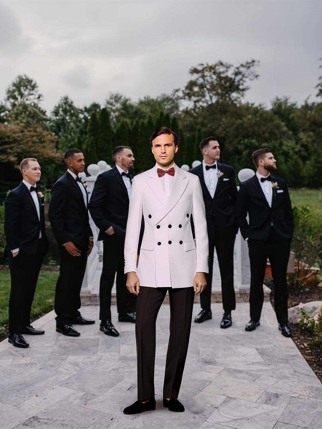Men's white solid tuxedo blazer by SHOWLU FASHION, double-breasted jacket with classic lapel and tailored fit.