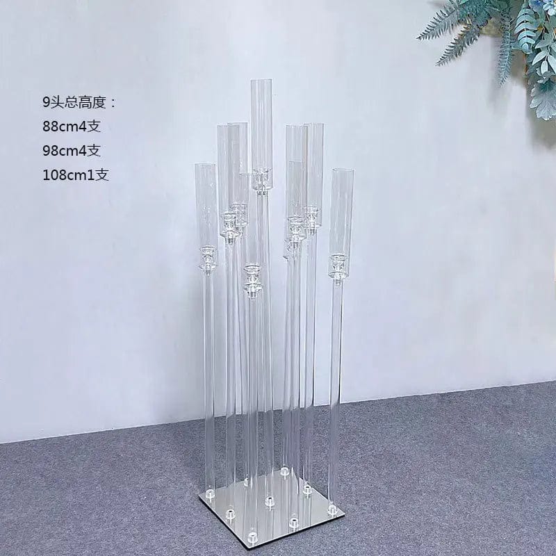 Set of clear acrylic MS Made candlestick holders for weddings, ideal as elegant centerpieces for events and parties.