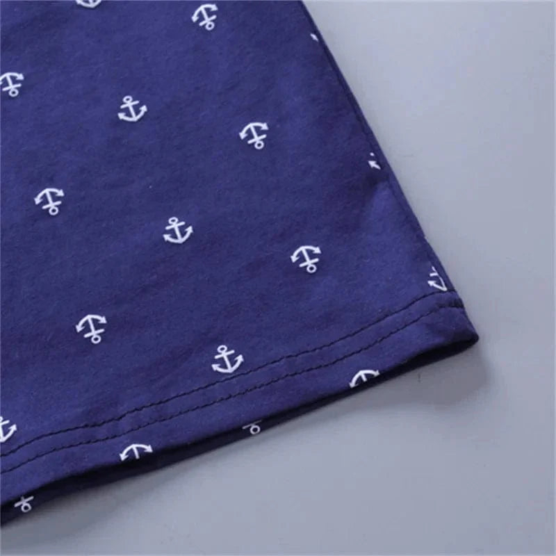 Showlu Boys 2-piece cotton summer set with anchor print shorts and tee, ideal for young kids aged 1-5, casual and comfortable.