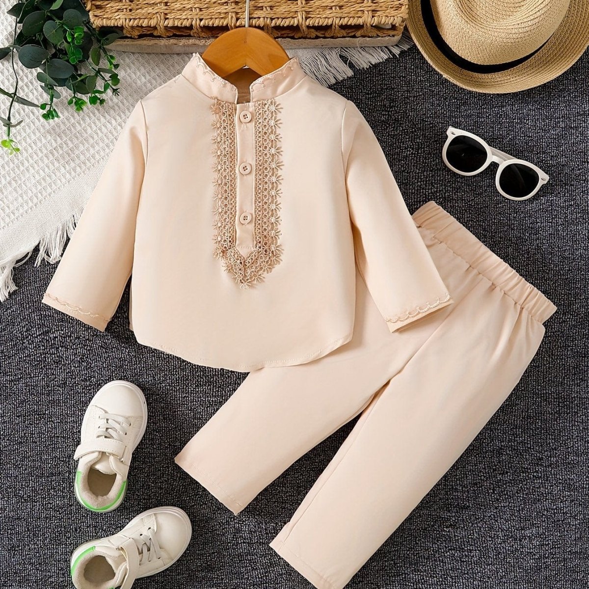 2pcs Baby's Classic Trendy Embroidery Shirt & Pants, Toddler & Infant Boy's Clothing Set For Spring Fall - SHOWLU FASHION STORE