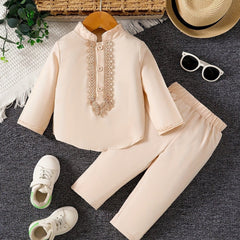 2pcs Baby's Classic Trendy Embroidery Shirt & Pants, Toddler & Infant Boy's Clothing Set For Spring Fall - SHOWLU FASHION STORE