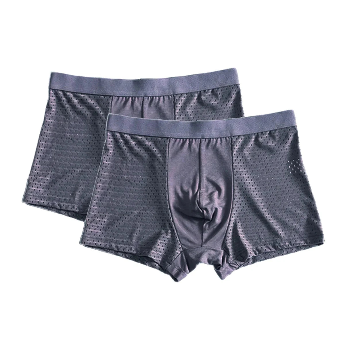Two pairs of SHOWLU men's bamboo fiber boxer shorts in solid colors, breathable and comfortable underwear for plus-size men.
