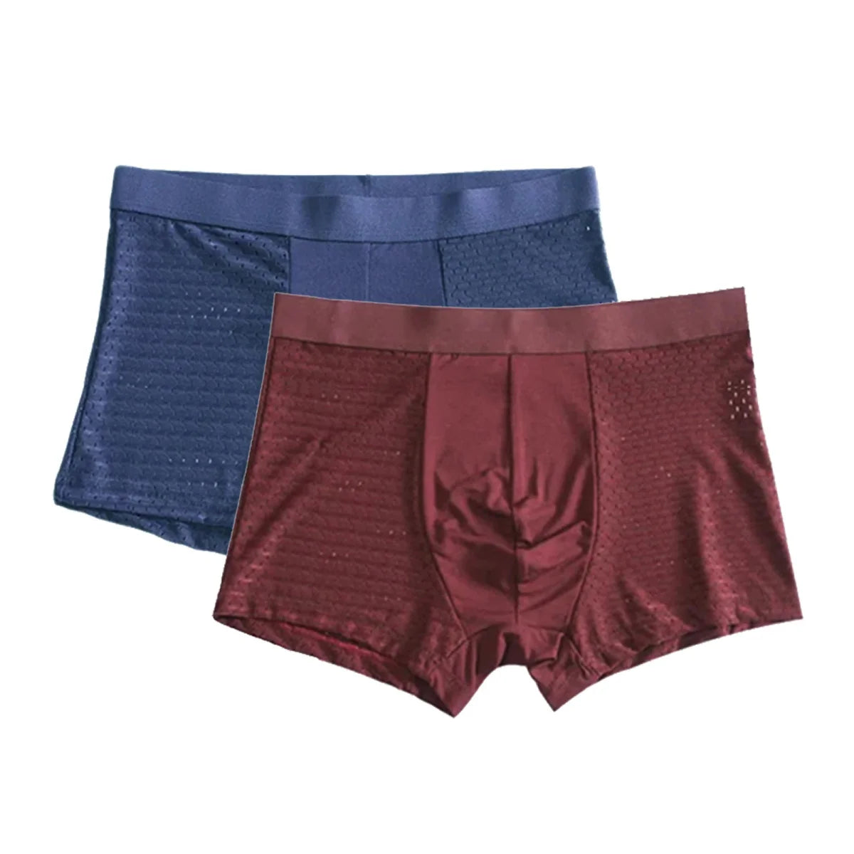 Pair of SHOWLU Men's Bamboo Fiber Boxer Shorts in solid design, breathable and comfortable underwear for men, available in plus sizes.