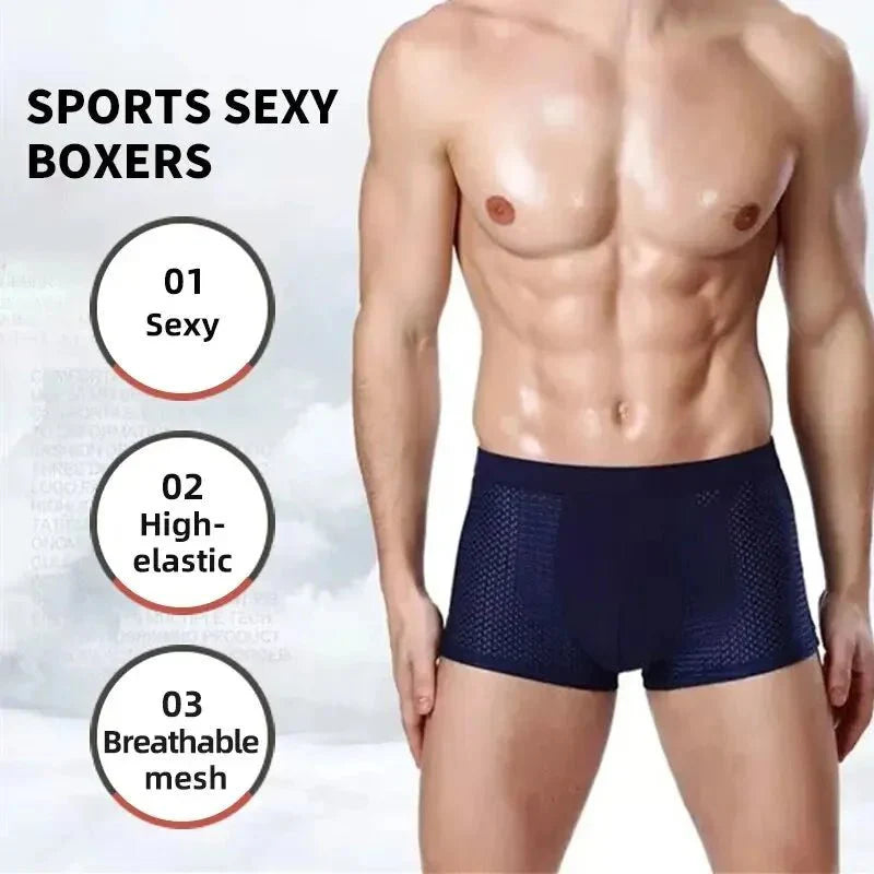 SHOWLU Men's bamboo fiber boxer shorts, breathable and comfortable, in solid color, available in L to 7XL size.