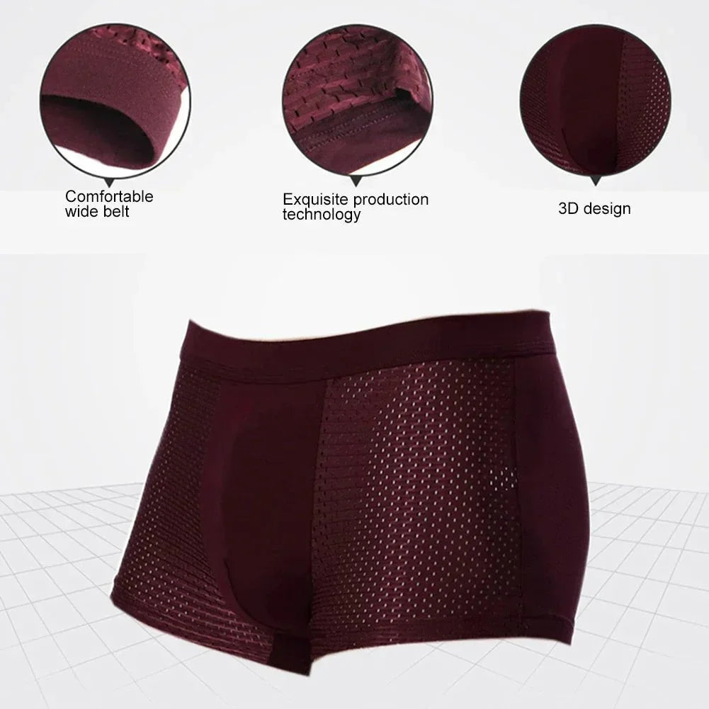 Two pairs of SHOWLU men's bamboo fiber boxer shorts in solid colors, breathable underwear for men in sizes L to 7XL.