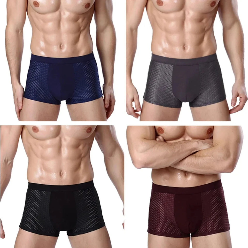 Two pairs of SHOWLU men's bamboo fiber boxer shorts in solid colors, breathable and comfortable underwear for men, sizes L to 7XL.