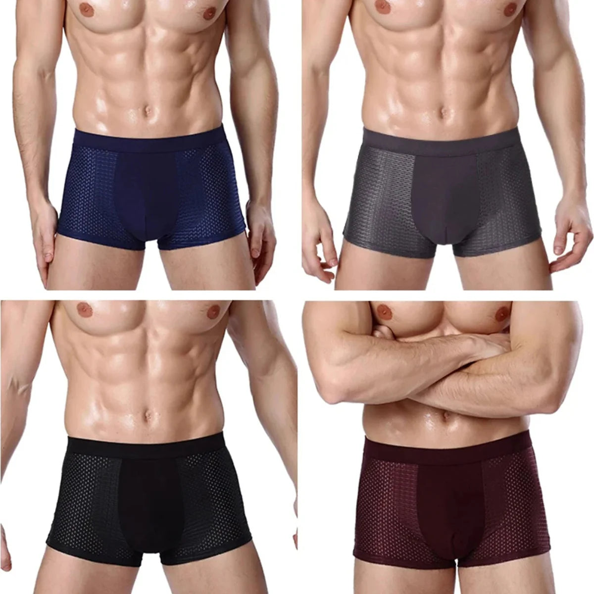 Two pairs of SHOWLU men's bamboo fiber boxer shorts in solid colors, breathable and comfortable underwear for men, sizes L to 7XL.