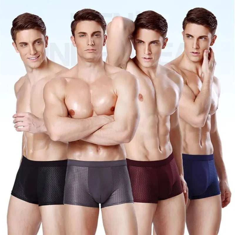 Two pairs of SHOWLU men's bamboo fiber boxer shorts in solid colors, breathable underwear for men sizes L to 7XL.