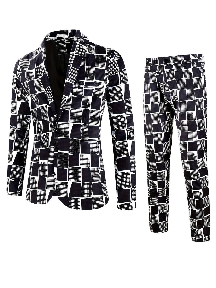 SHOWLU FASHION men's 2-piece casual digital print suit with lapel jacket and matching trousers, stylish and comfortable for everyday wear.