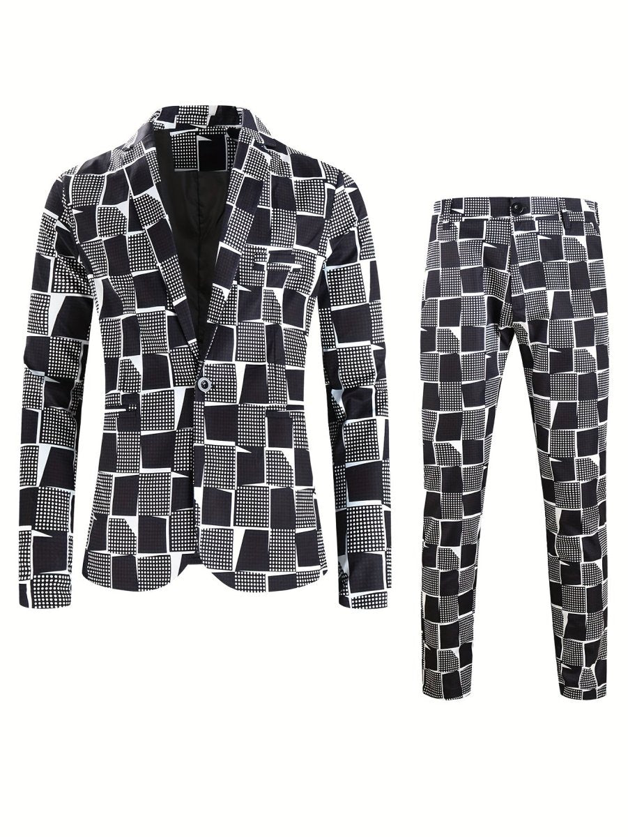 Men's casual digital print suit with lapel, featuring a matching two-piece set including jacket and trousers by SHOWLU FASHION.