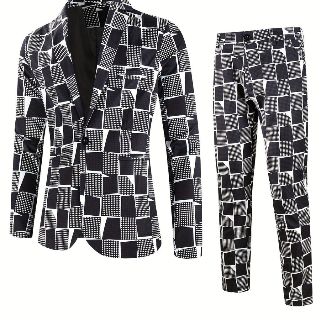 SHOWLU FASHION Men's 2-Piece Casual Digital Print Suit with lapel, includes jacket and trousers, stylish and comfortable for casual wear.