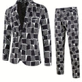 SHOWLU FASHION Men's 2-Piece Casual Digital Print Suit with lapel, includes jacket and trousers, stylish and comfortable for casual wear.