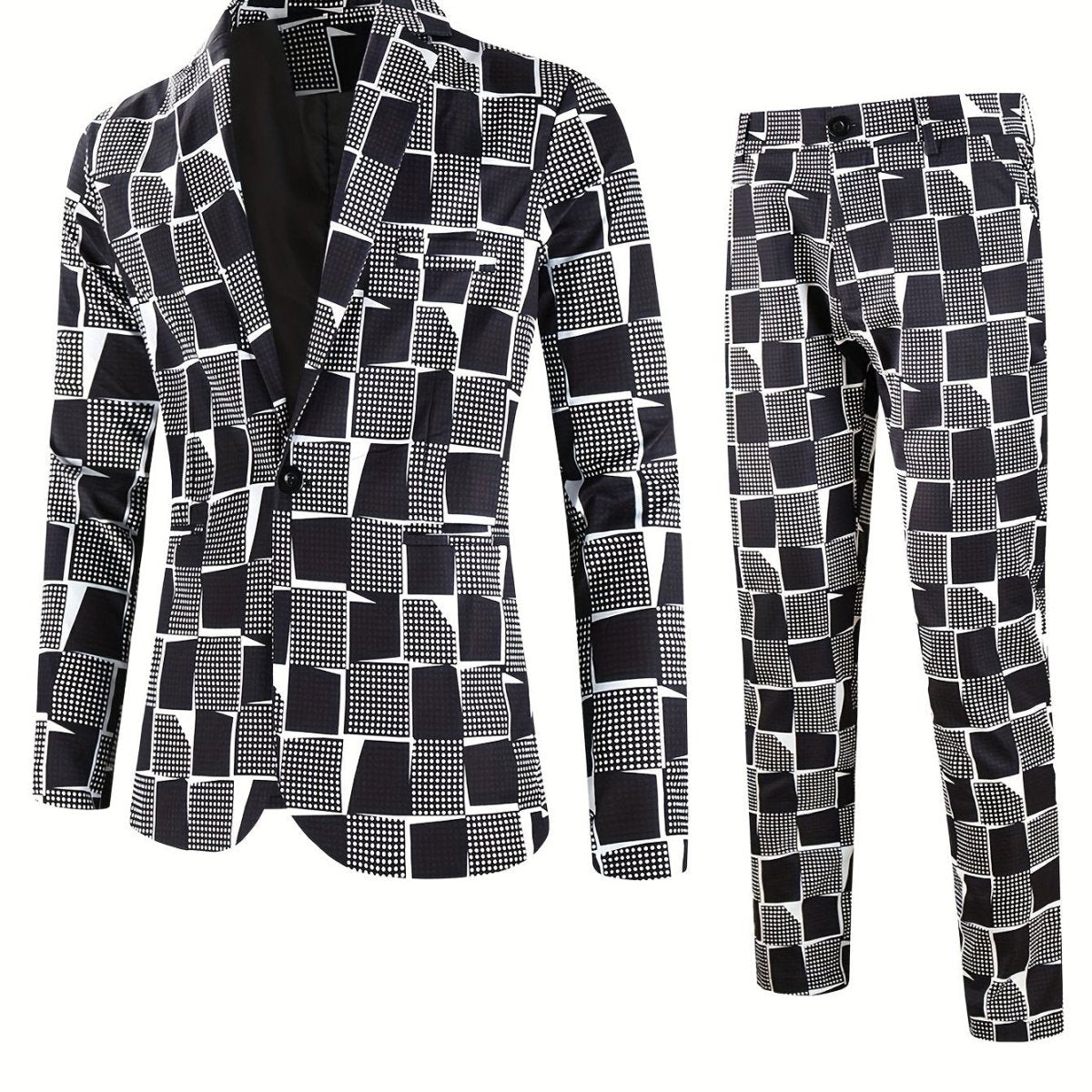 SHOWLU FASHION Men's 2-Piece Casual Digital Print Suit with lapel, includes jacket and trousers, stylish and comfortable for casual wear.