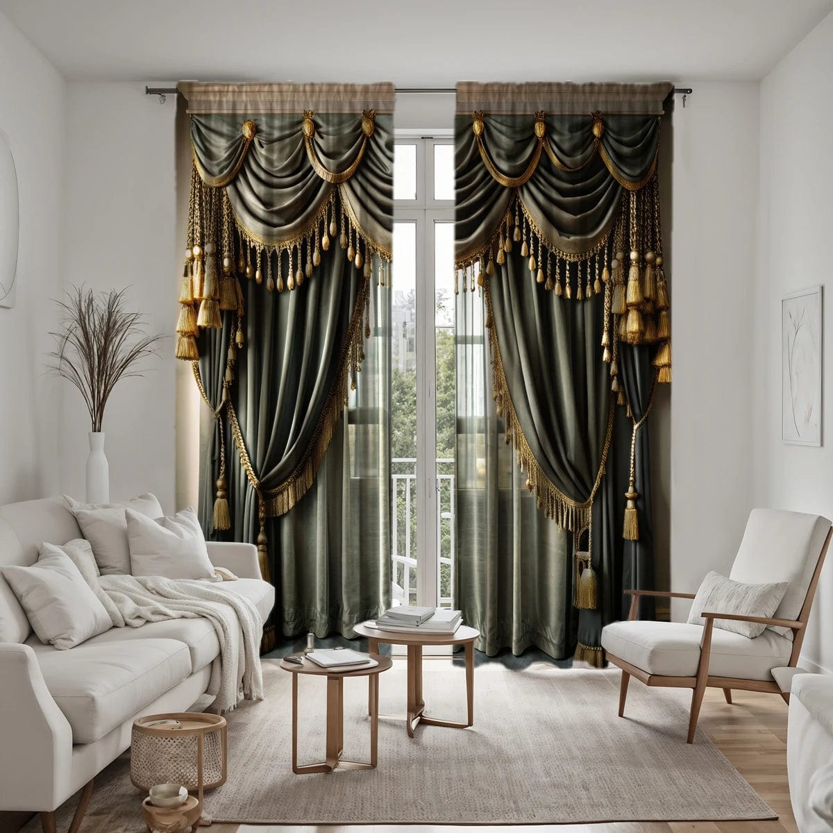 2pcs HD digital curtain printing simulation valance green department simple European light luxury atmosphere home decoration - SHOWLU FASHION STORE