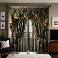 2pcs HD digital curtain printing simulation valance green department simple European light luxury atmosphere home decoration - SHOWLU FASHION STORE