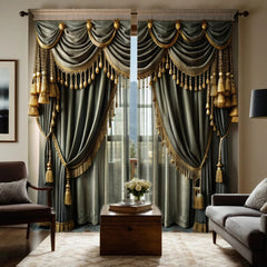 2pcs HD digital curtain printing simulation valance green department simple European light luxury atmosphere home decoration - SHOWLU FASHION STORE