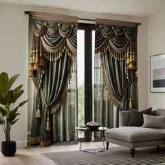 2pcs HD digital curtain printing simulation valance green department simple European light luxury atmosphere home decoration - SHOWLU FASHION STORE