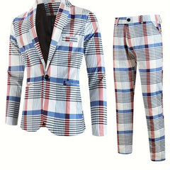 2pcs Plaid Pattern Men's Dress Suit - Classic Notch Lapel Blazer & Dress Pants for Party, Casual, and Leisure Fashion Wear with Elegant Style - SHOWLU FASHION STORE