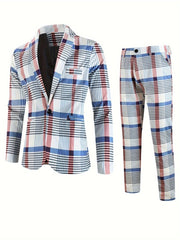 2pcs Plaid Pattern Men's Dress Suit - Classic Notch Lapel Blazer & Dress Pants for Party, Casual, and Leisure Fashion Wear with Elegant Style - SHOWLU FASHION STORE