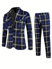 2pcs Plaid Pattern Men's Dress Suit - Classic Notch Lapel Blazer & Dress Pants for Party, Casual, and Leisure Fashion Wear with Elegant Style - SHOWLU FASHION STORE