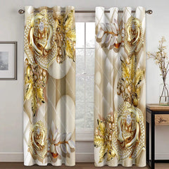 2pcs Red Rose Flower Diamond Gold 3D Design Luxury Girl Window Curtains for Living Room Bedroom Kitchen Door Hall Home Decor - SHOWLU FASHION STORE