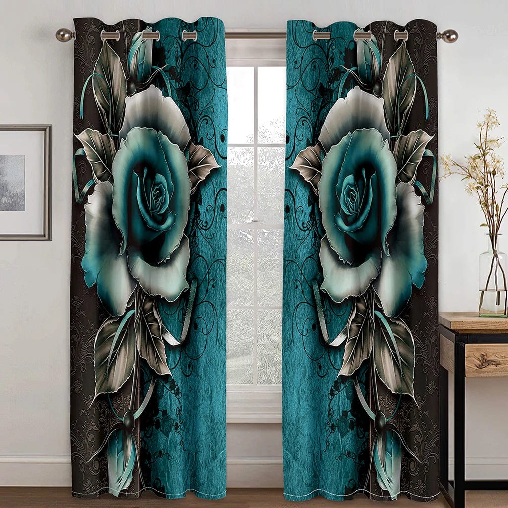 2pcs Red Rose Flower Diamond Gold 3D Design Luxury Girl Window Curtains for Living Room Bedroom Kitchen Door Hall Home Decor - SHOWLU FASHION STORE