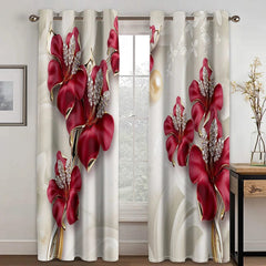 2pcs Red Rose Flower Diamond Gold 3D Design Luxury Girl Window Curtains for Living Room Bedroom Kitchen Door Hall Home Decor - SHOWLU FASHION STORE